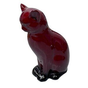 Royal Doulton Flambé Red Ceramic Cat Figurine 5.5" Collectible England Vtg READ